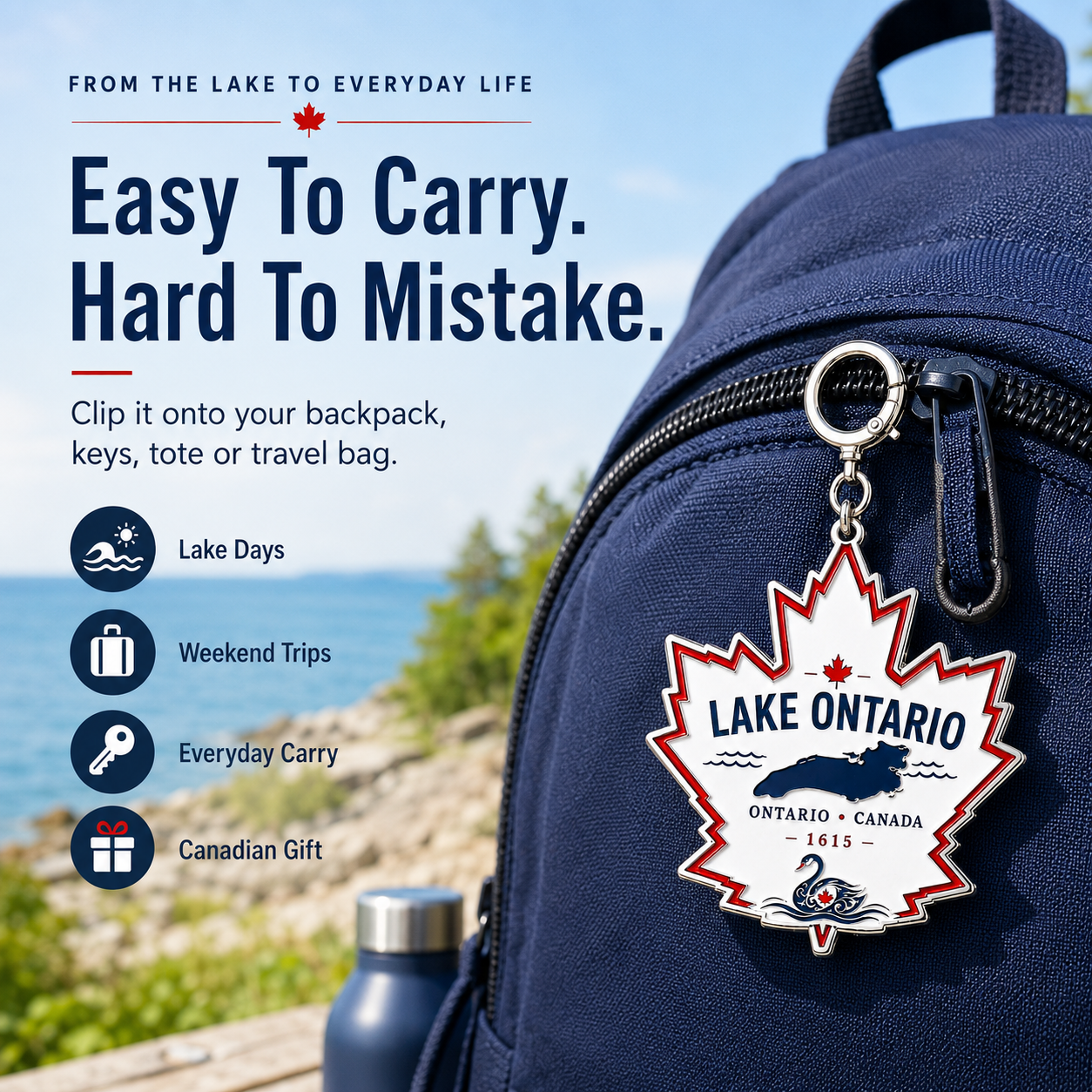 🍁 Lake Ontario Maple Leaf Keychain – Canada Souvenir Bag Charm
