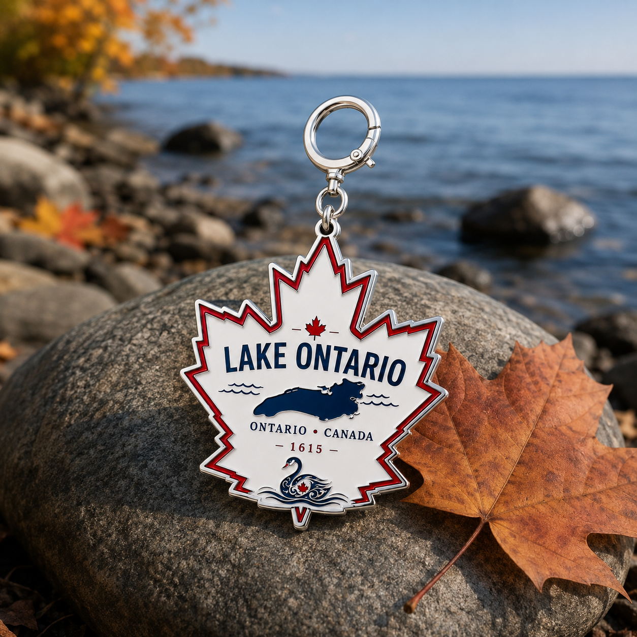 🍁 Lake Ontario Maple Leaf Keychain – Canada Souvenir Bag Charm