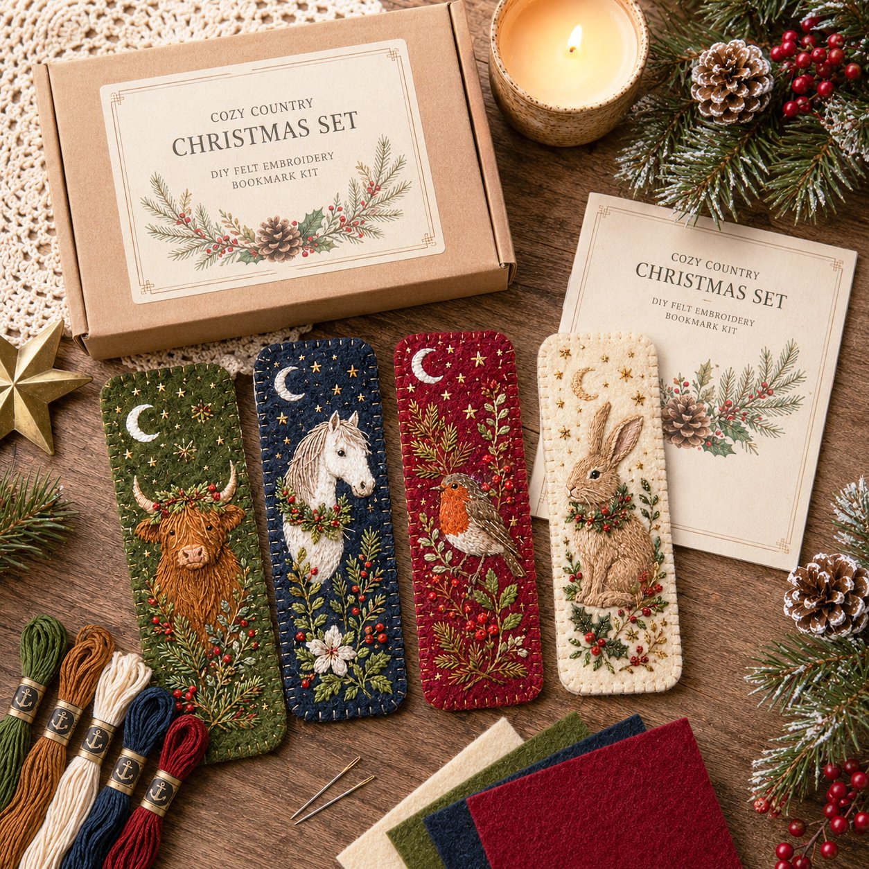 🎄 DIY Felt Embroidery Bookmark Kit