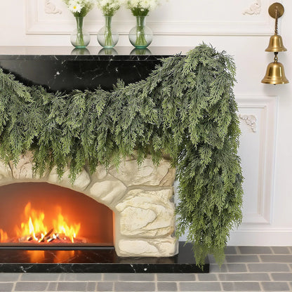 🎄Real Touch Artificial Cedar Garland | Lifelike Winter Pine Greenery for Christmas Mantle, Table & Wall Decor