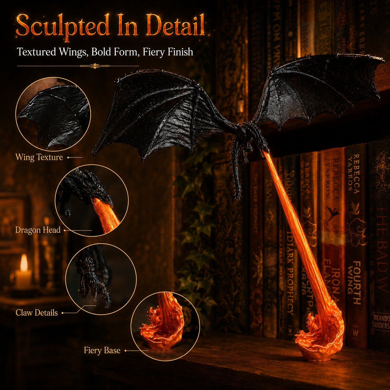 🔥Last Day 50% OFF - 🐉Light-Up Dragon Fire Bookshelf Lamp
