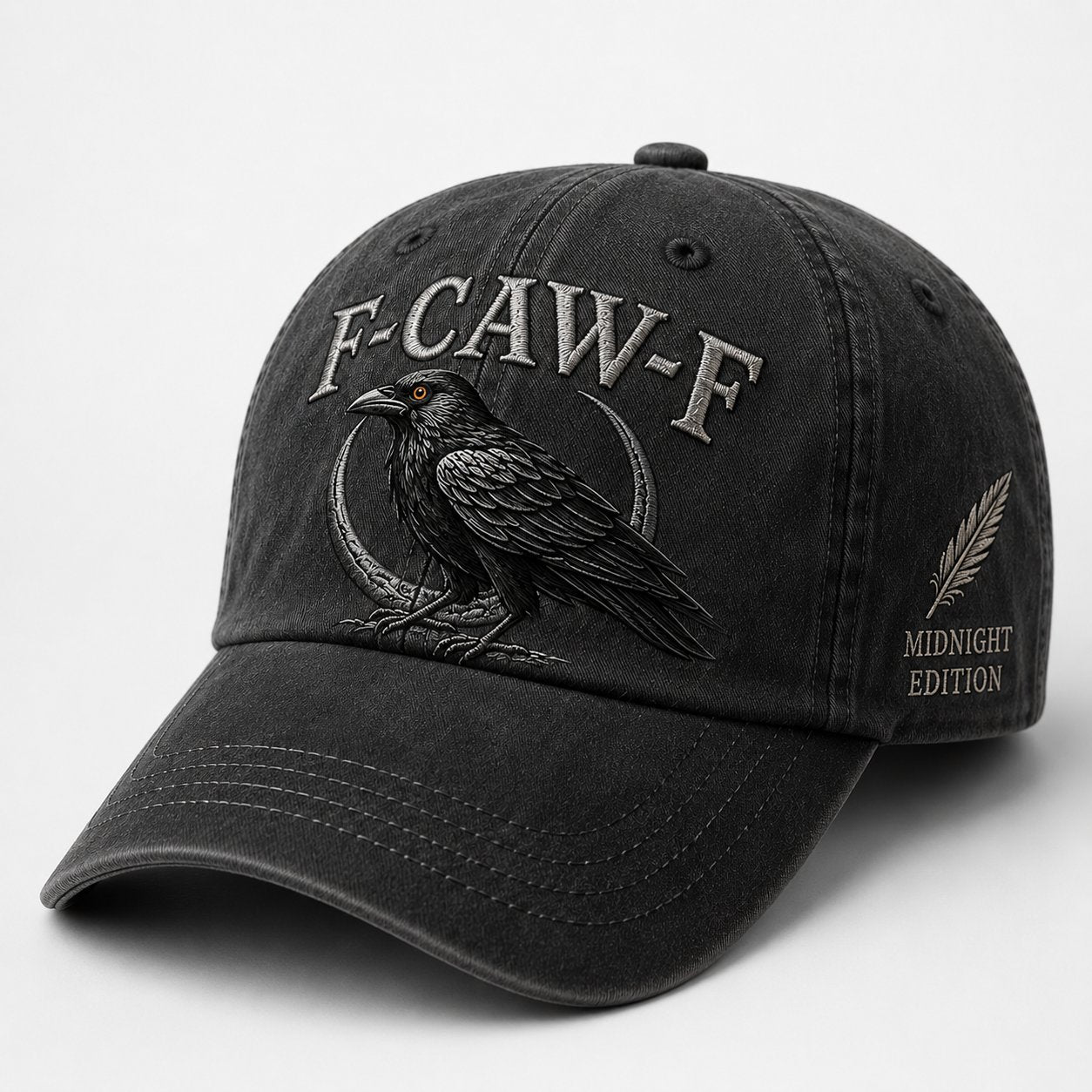 F-CAW-F Midnight Edition Raven Cap – Vintage Washed Embroidered Crow Hat