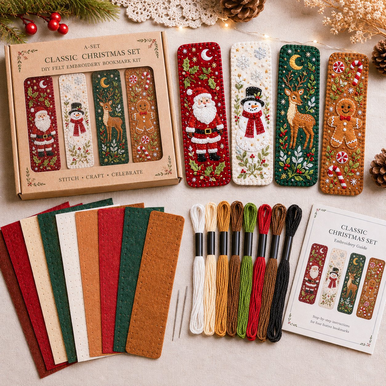 🎄 DIY Felt Embroidery Bookmark Kit