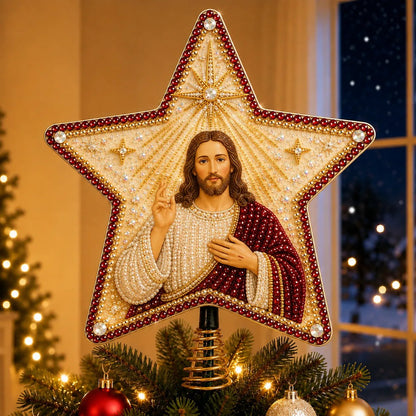 ✝️ Beginner-Friendly Christian Faith Pearl Diamond Art Christmas Tree Topper DIY Kit | Complete Set with Printed Base, Pearl & Crystal Pieces, Application Tools & Step-by-Step Guide Included 💕