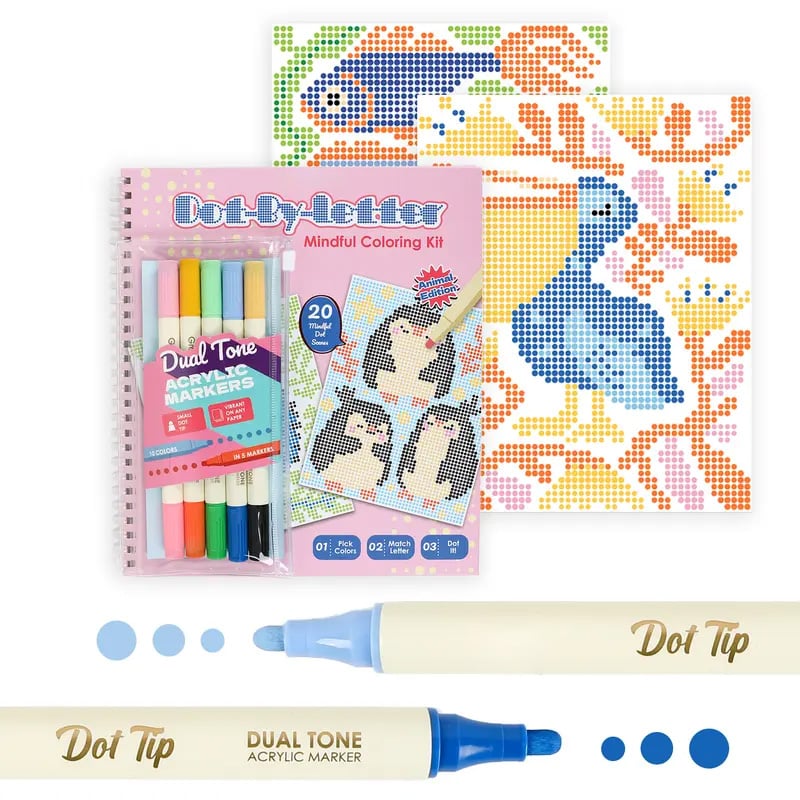 🎨📖Dot-By-Letter Mindful Coloring Kit - 🧠✨Stress Relief Dot Marker Art Set with 20 Hidden Scene(📦Buy 2 Free Shipping)