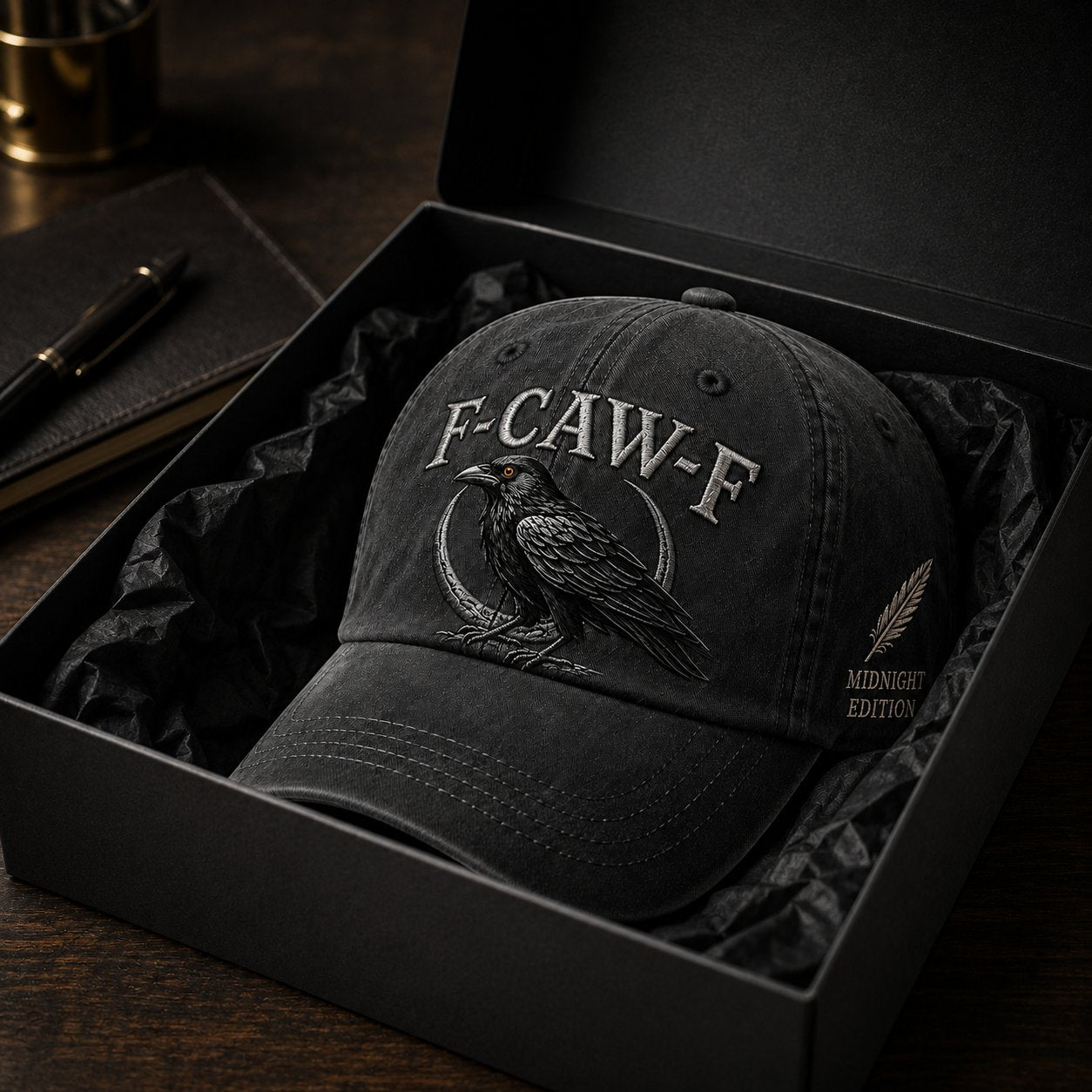 F-CAW-F Midnight Edition Raven Cap – Vintage Washed Embroidered Crow Hat