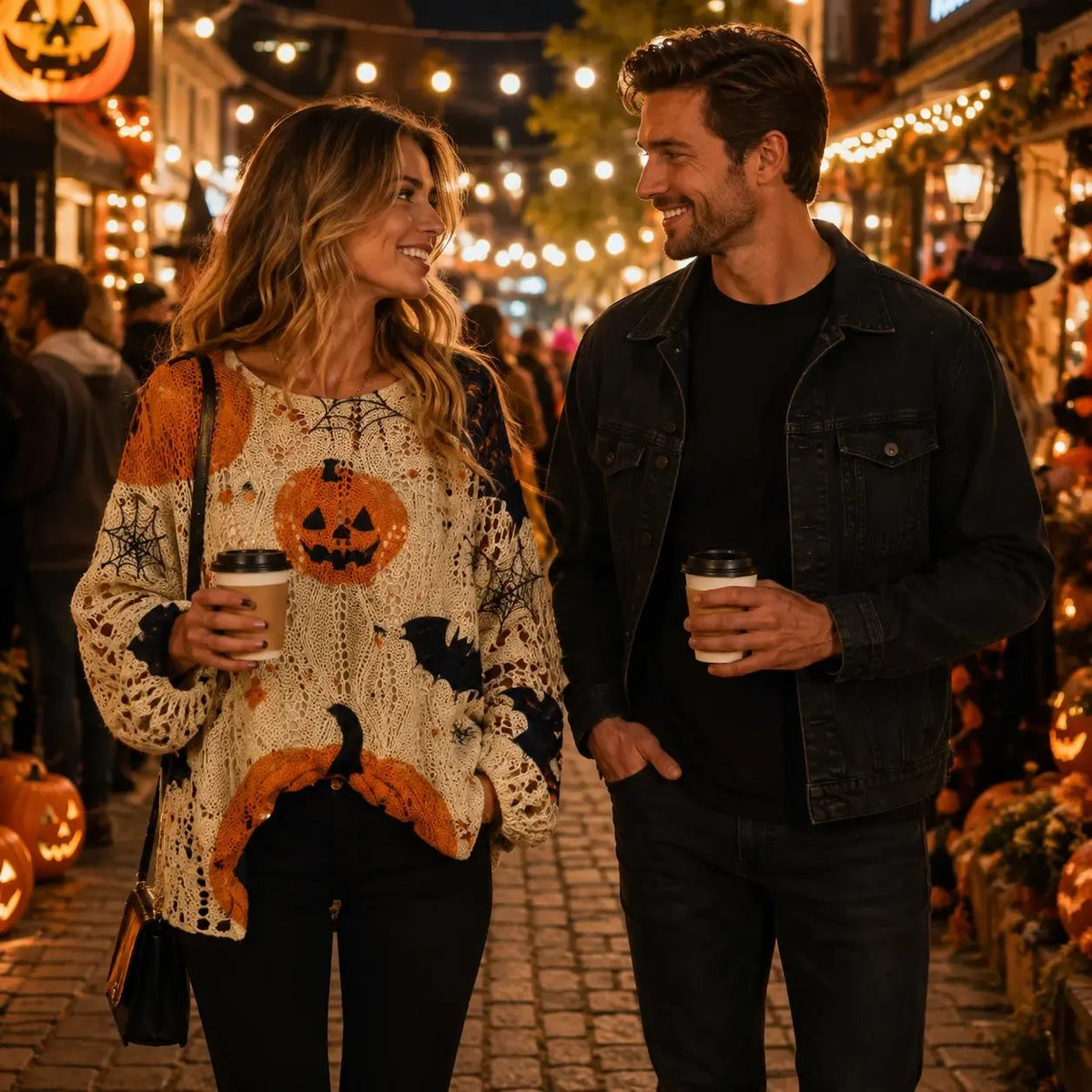 Halloween Themed Knit Pullover, Long Sleeve Soft Casual Fall Sweater for Women