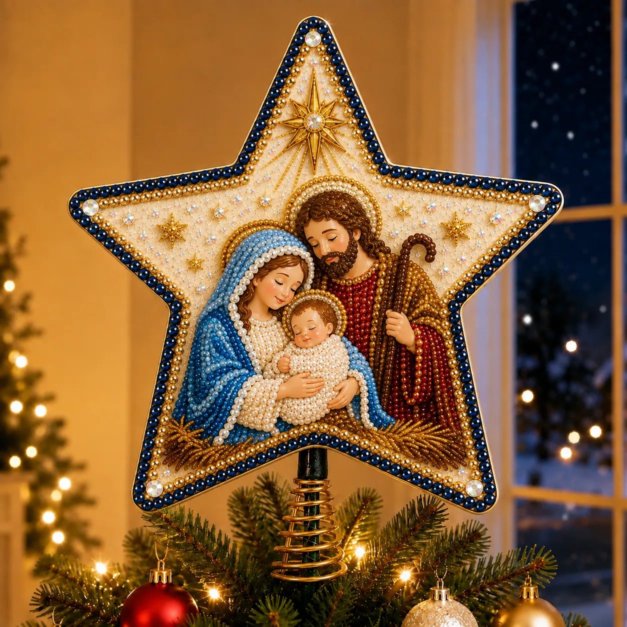 ✝️ Beginner-Friendly Christian Faith Pearl Diamond Art Christmas Tree Topper DIY Kit | Complete Set with Printed Base, Pearl & Crystal Pieces, Application Tools & Step-by-Step Guide Included 💕