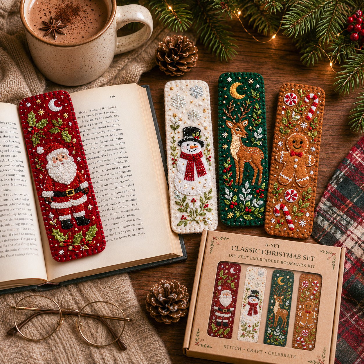 🎄 DIY Felt Embroidery Bookmark Kit