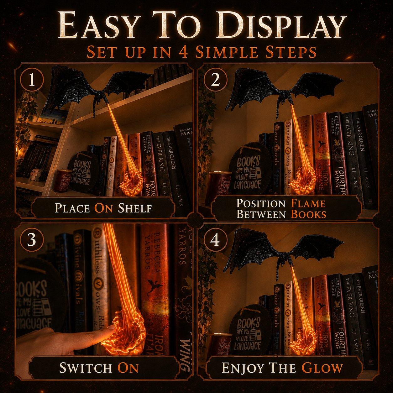 🔥Last Day 50% OFF - 🐉Light-Up Dragon Fire Bookshelf Lamp