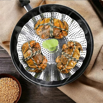 Vegetable Steamer Basket for Cooking Food,Folding Expandable Steaming Insert with Extendable Handle Fits Various Size Pot