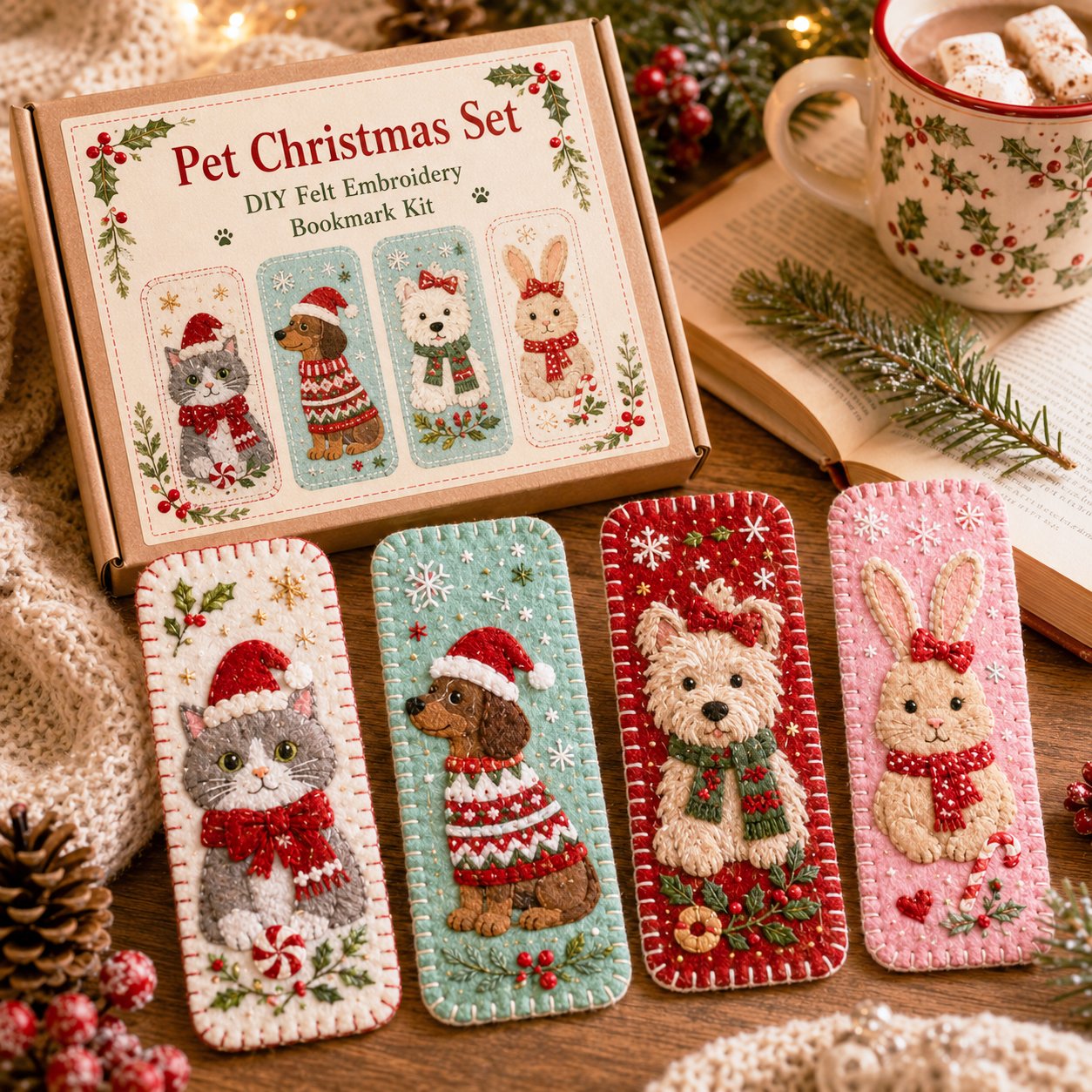 🎄 DIY Felt Embroidery Bookmark Kit