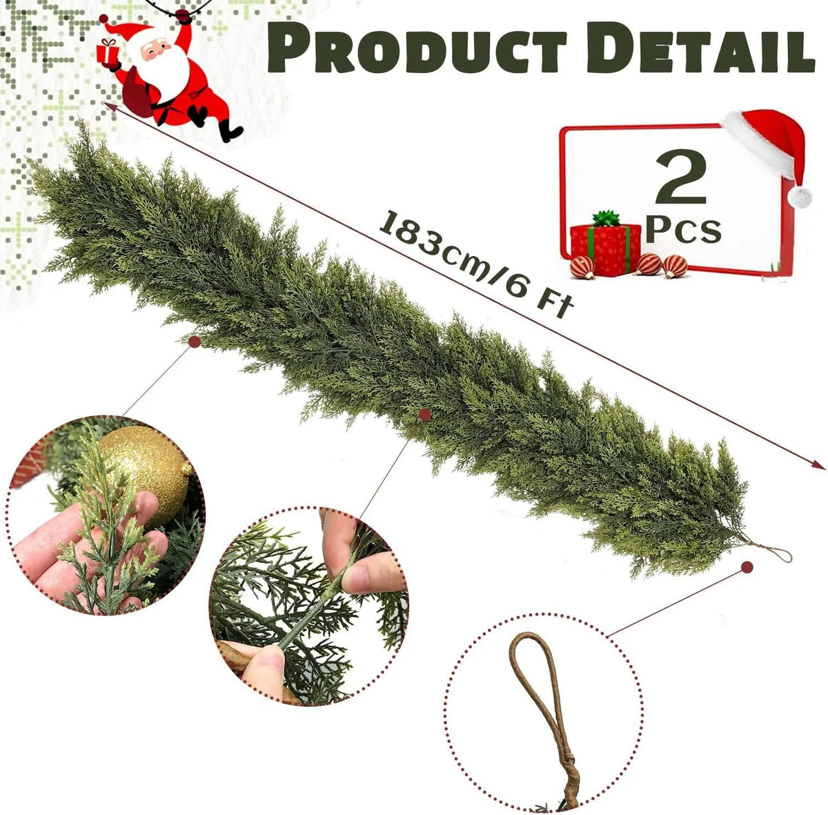 🎄Real Touch Artificial Cedar Garland | Lifelike Winter Pine Greenery for Christmas Mantle, Table & Wall Decor