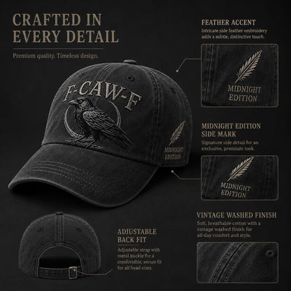 F-CAW-F Midnight Edition Raven Cap – Vintage Washed Embroidered Crow Hat
