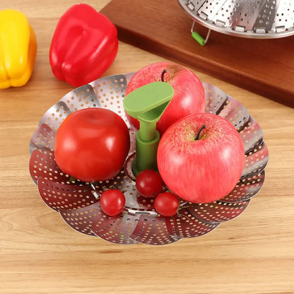 Vegetable Steamer Basket for Cooking Food,Folding Expandable Steaming Insert with Extendable Handle Fits Various Size Pot